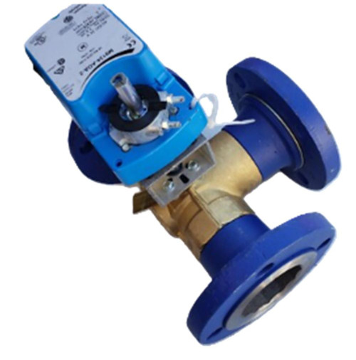 Johnson Controls product, industrial valve with attached actuator for flow control in piping systems.