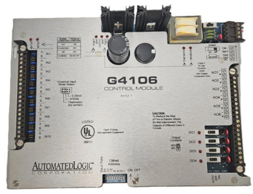 Automated Logic, G4106 control module for building automation systems with various input and output connections.