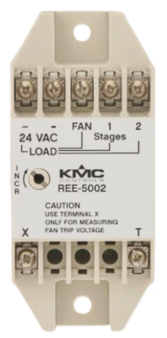 KMC Controls, REE-5002 relay module for measuring fan trip voltage in HVAC systems.