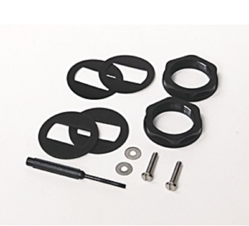 Allen-Bradley 129-106-1, industrial automation component mounting hardware with black rubber washers, black lock nuts, silver screws, washers, and a small screwdriver.