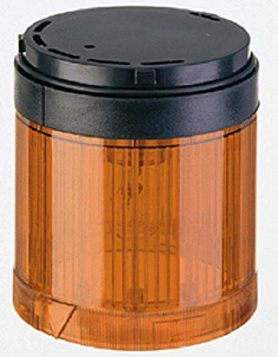 Allen-Bradley warning light, orange cylindrical safety indicator with black top.