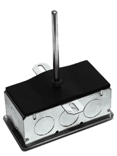 ACI product, industrial mechanical component with a metal base, black top surface, and a vertical metal rod.