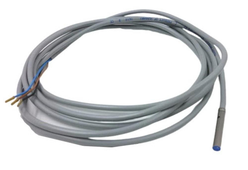 Allen-Bradley 871C-DM1NP4-E2, industrial sensor with long gray cable and connector for automation systems.