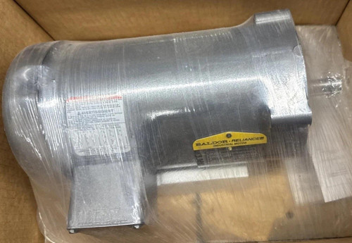 Baldor VM3555, industrial motor wrapped in plastic packaging for shipping or storage.