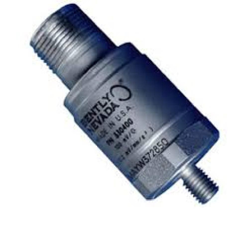 Bently Nevada 330400-02-00, industrial sensor with metallic cylindrical body and threaded ends.