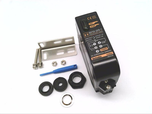 Autonics BX700-DFR-T, industrial sensor with mounting accessories including screws, nuts, mounting bracket, and sealing ring.