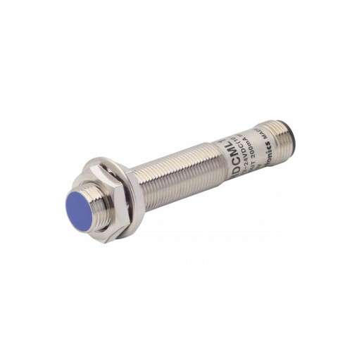 Autonics PRDCML12-4DN, inductive proximity sensor with cylindrical metal body and blue sensing face.