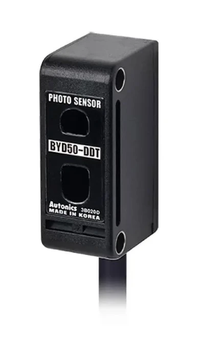 Autonics BYD50-DDT, photo sensor with compact rectangular design and black casing.