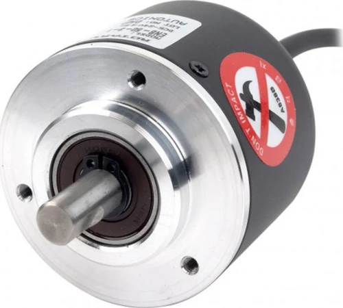 Autonics E50S8-60-3-T-24-C, industrial servo motor, with a black cylindrical body, silver front faceplate, and a metallic shaft for machinery operation.