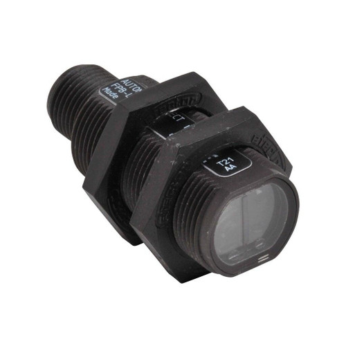 Automation Direct FBP-LP-0E, industrial photoelectric sensor with a black cylindrical body and clear lens, used for object detection in automation systems.