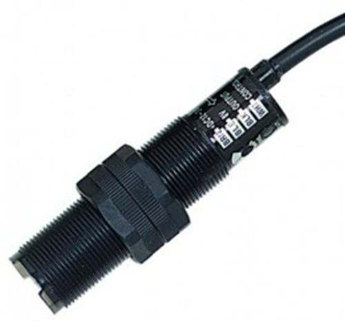 Autonics BRP100-DDT-P, industrial sensor with black cylindrical design, cable connector, and labeled specifications for automation applications.