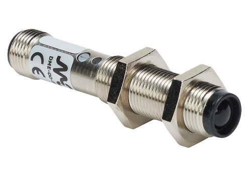 Product Automation Direct DME-00-1H, industrial sensor with metal threaded body and optical lens.