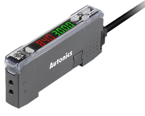 Autonics BF5R-D1-P, industrial sensor with digital display and wiring connected.