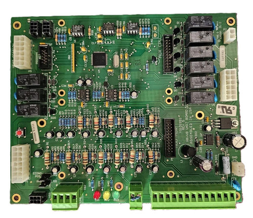Aaon R29280, electronic control circuit board for HVAC systems with various connectors, relays, resistors, capacitors, and potentiometers.