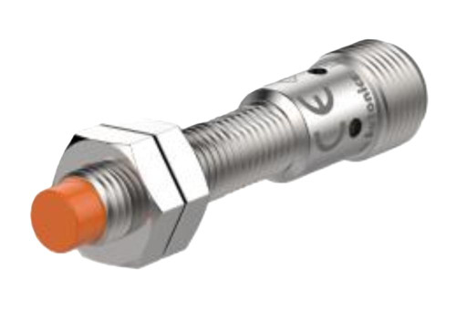 Autonics PRCM08-2DP2, industrial sensor with metallic body and orange sensor tip.