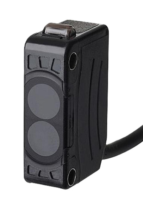 Autonics BJ100-DDT-C-P, a compact black industrial sensor with two circular detection lenses and a textured top surface.