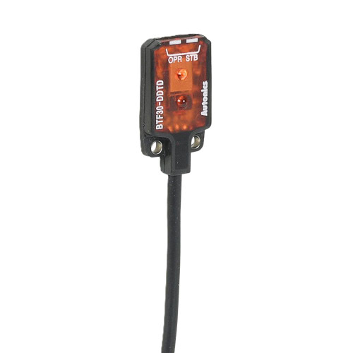 Autonics BTF30-DDTL-P, proximity switch with red indicator light and black cable for industrial automation.