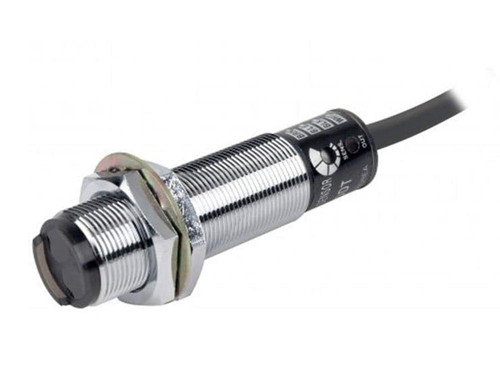 Autonics BR200-DDTN-C-P, industrial proximity sensor with cylindrical metal housing and black sensing face for detecting metal objects.