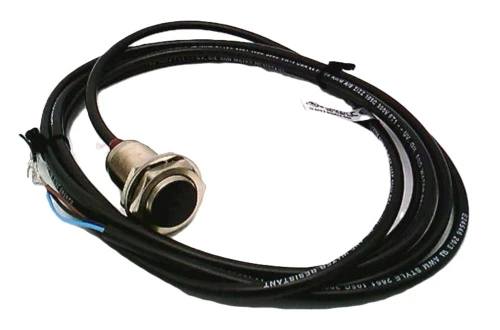 Allen-Bradley 872C-DH5CP18-E2, industrial sensor with cable and connector for automation applications.