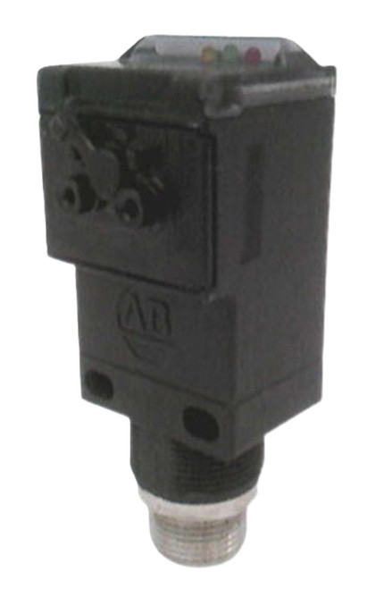 Allen-Bradley 42GRF-9102-QD, industrial sensor with black plastic body and electrical connection at the bottom.