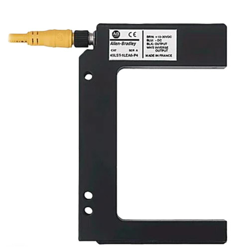 Allen-Bradley 45LST-1LEA2-P4, sensor with black casing and yellow connector, industrial automation component.