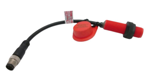 Allen-Bradley 440N-Z21S26H, industrial sensor with cable and red protective cap.