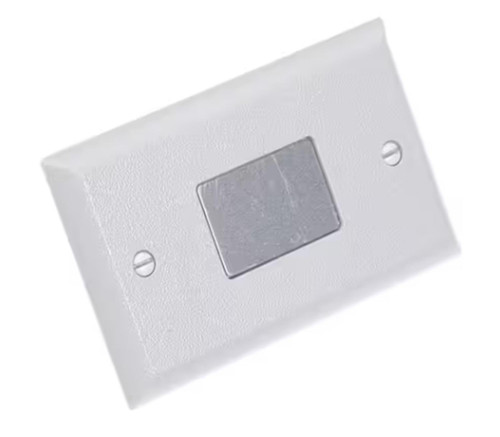 Aaon ASM02227, electrical wall switch plate with a metallic switch and textured white surface.