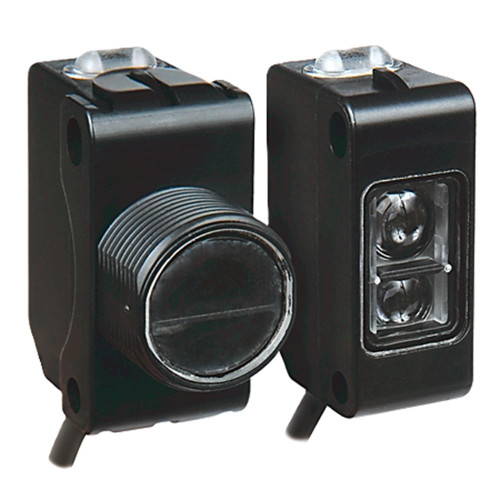 Allen-Bradley 42JS-D2MNA2-A2, industrial photoelectric sensor with black rectangular housing and transparent lens covering two photoelectric receivers.