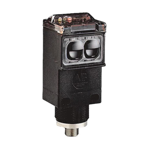 Allen-Bradley 42GRU-9202-QD, industrial sensor or switch with black rectangular body and dual sensing elements, used in automation systems.