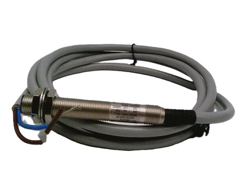 Allen-Bradley 871C-A2N12-A2, industrial sensor or proximity switch with attached cable and metal mounting threaded fitting.