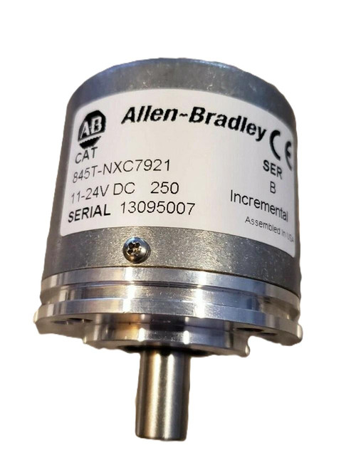 Allen-Bradley 845T-NXC7921, industrial sensor or component device with a cylindrical metallic body and a protruding metal shaft.
