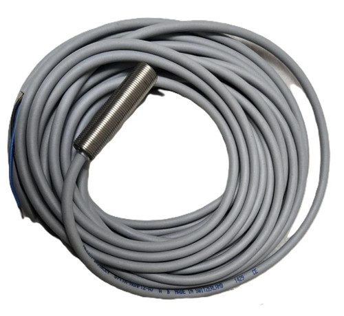 Allen-Bradley 871TM-M6NP12-A7, industrial sensor cable coiled with metal threaded connector on one end.