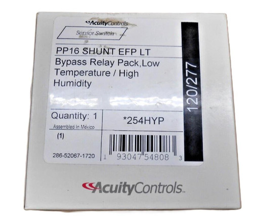 Acuity PP16 SHUNT EFP LT, medical device packaging box with product details and barcode for hospital use.