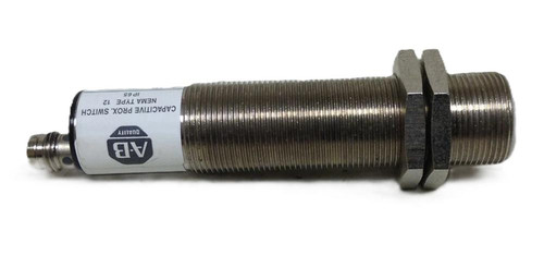 Allen-Bradley 875C-D5NN18-P3, proximity sensor with threaded cylindrical metal body and electrical connector at one end.