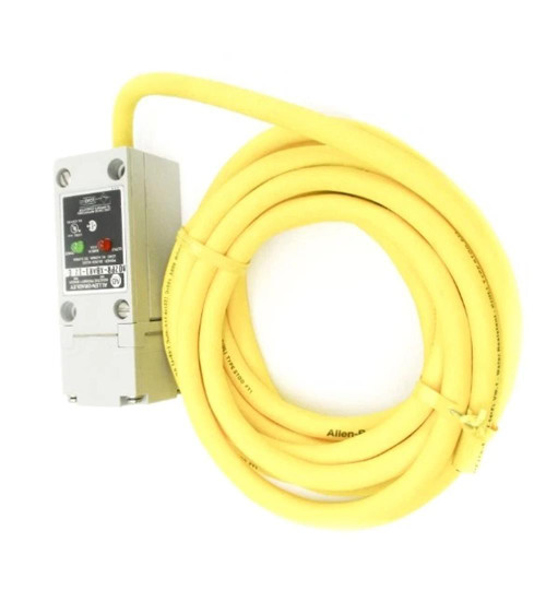 Allen-Bradley 802T AD, yellow safety sensor cable with electrical connector for industrial automation equipment