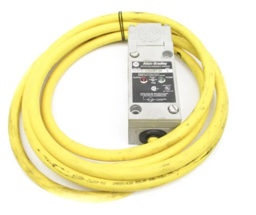 Allen-Bradley 802PR-XBAR1-12, industrial safety sensor with yellow cable for automation and safety system integration.
