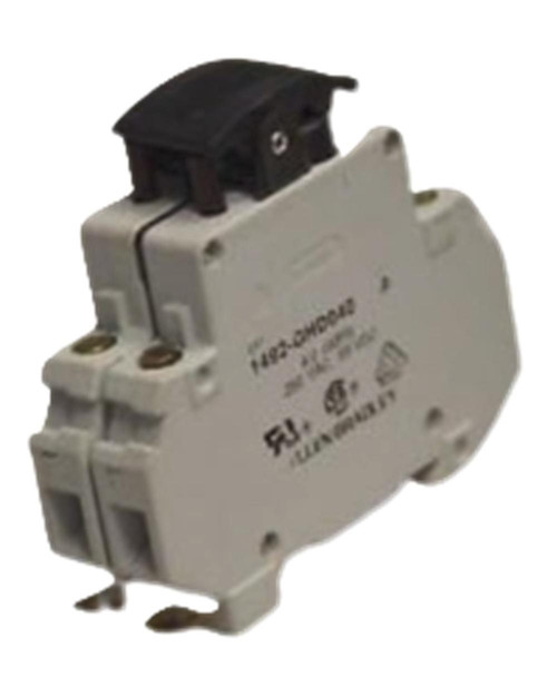 Allen-Bradley relay, white rectangular industrial relay with black switching component on top.