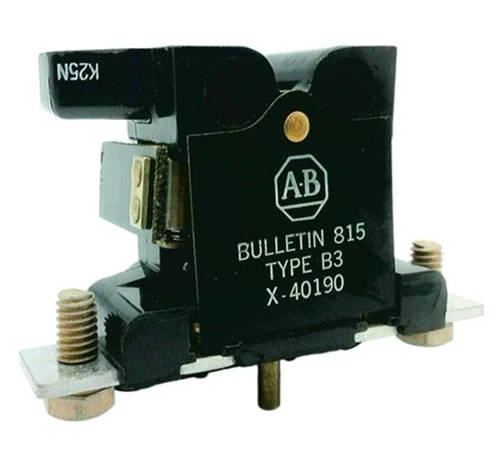 Allen-Bradley product, industrial relay or circuit breaker component with black housing and white text labels.