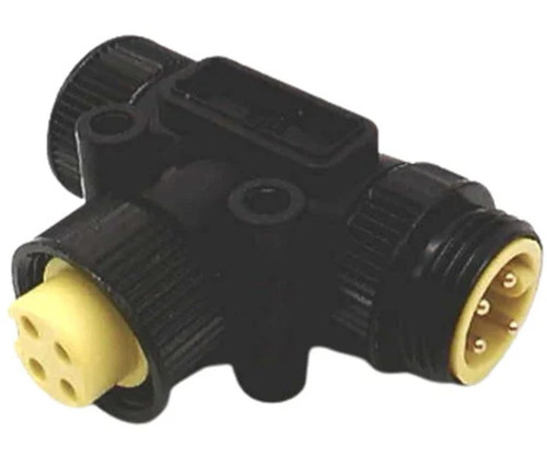 Allen-Bradley product, electrical connector with black and yellow color, multiple pins, used for industrial automation systems.
