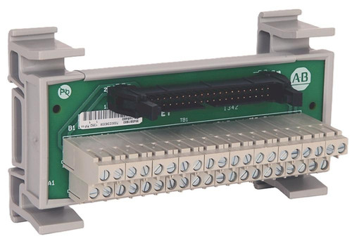 Allen-Bradley product, industrial control relay module with terminal connections and wiring harness.