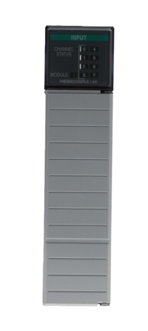 Allen-Bradley PLC Module, a tall, gray industrial control device with a digital display panel showing input channels and status indicators.