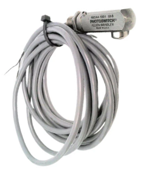 Allen-Bradley Photoswitch, industrial photoelectric sensor with multiple connected wires.