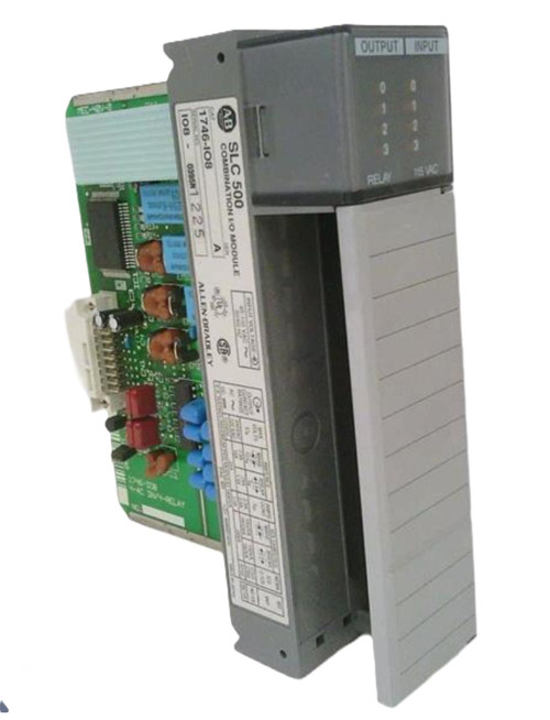 Allen-Bradley controller module, industrial automation component with circuit boards and wiring for automation systems.