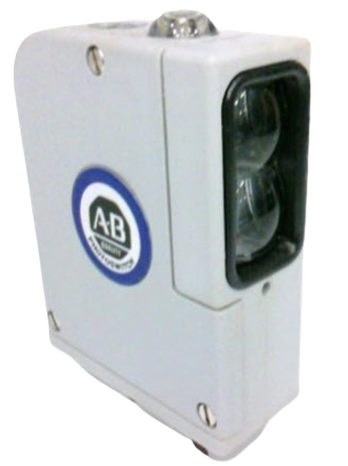 Allen-Bradley sensor, industrial electronic sensor device with a white enclosure and a transparent lens cover.