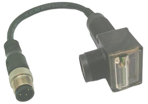 Allen-Bradley, industrial sensor with a black cable and connector for automation systems.