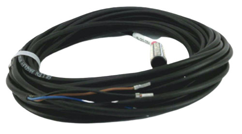 Allen-Bradley industrial sensor cable, coiled black cable with exposed wires at the end for connection.
