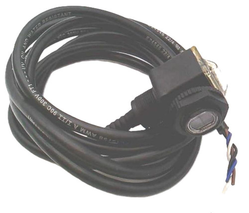 Allen-Bradley, industrial sensor with connected black cable and metal connector for automation equipment.