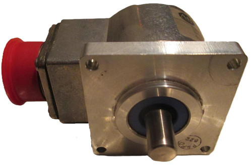 Allen-Bradley, industrial automation component pump with metal body and red inlet connector.