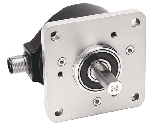 Allen-Bradley product, industrial rotary actuator with mounting plate and shaft for industrial automation applications.