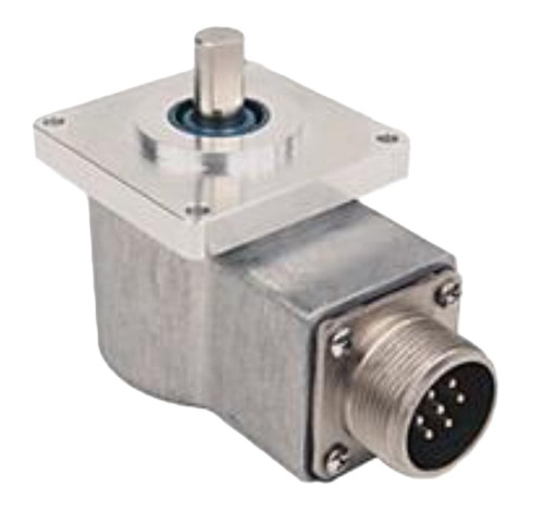 Allen-Bradley encoder, industrial sensor with metal casing and circular connector for precise motion detection.